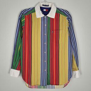 Tommy Hilfiger Size 8 Vintage Button Up Shirt Long Sleeve Colorful Striped